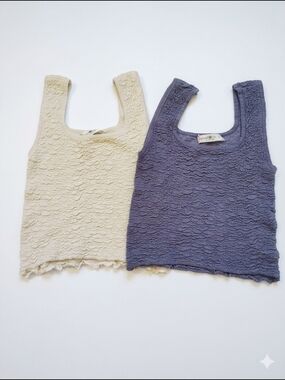 Natural Life Textured Knit Tank Top Set (Set of 2) Blue Tan Small/Medium